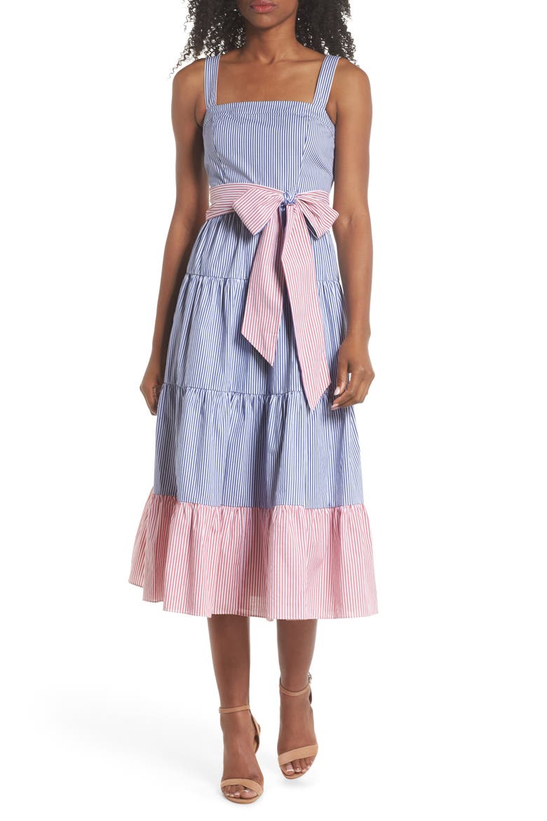 Sleeveless Tiered Sundress, Main, color, BLUE/ RED