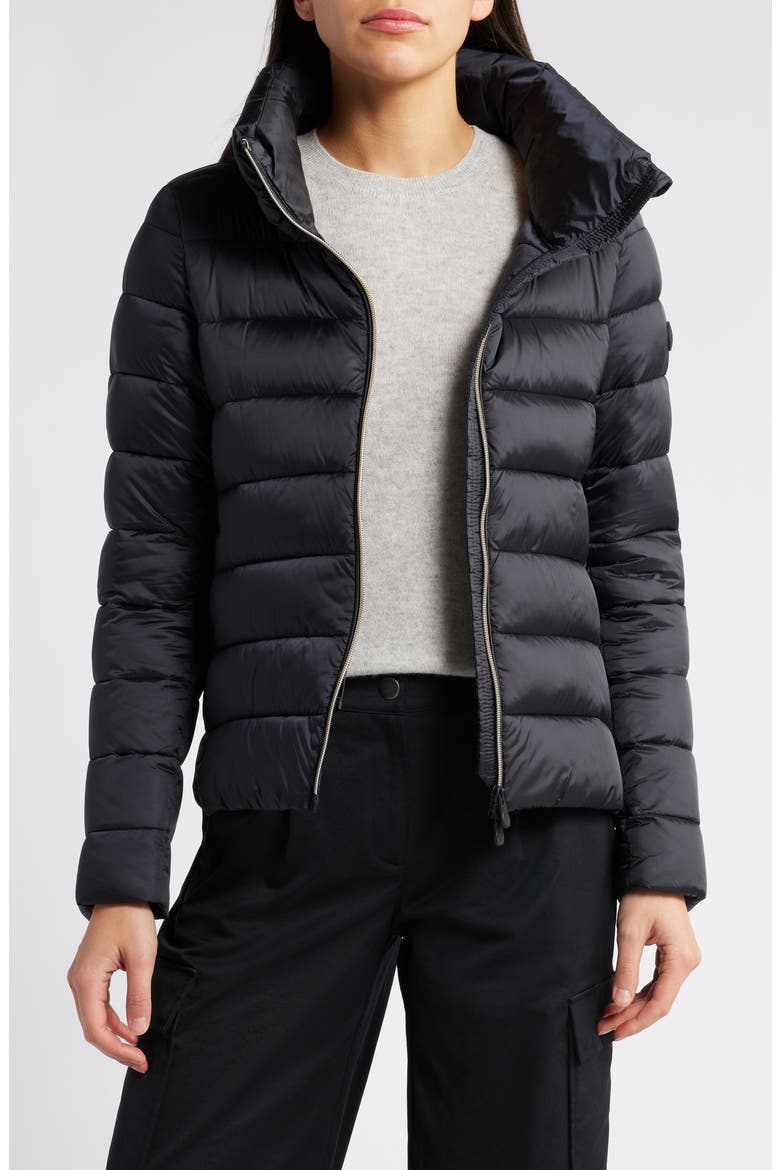 Elsie Water Resistant Quilted Puffer Coat, Alternate, color, BLACK