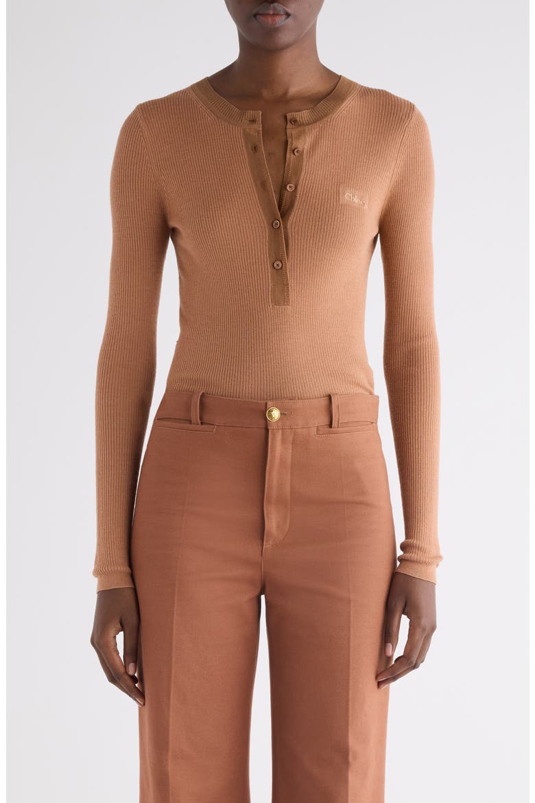 Long Sleeve Wool Rib Henley, Main, color, PINK - BROWN
