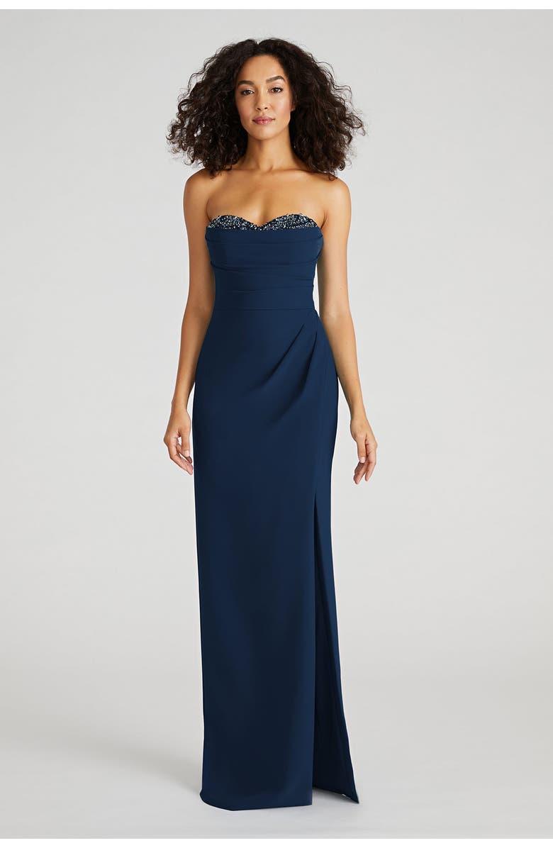 Theia Anastasia Strapless Gown, Main, color, Navy
