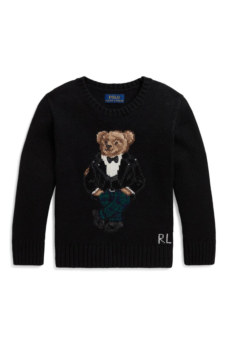 Kids' Polo Bear Cotton Sweater, Main, color, POLO BLACK