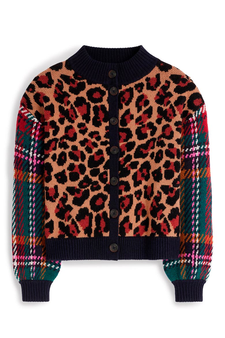 Jemma Jacquard Cardigan, Alternate, color, LEOPARD HOTCH