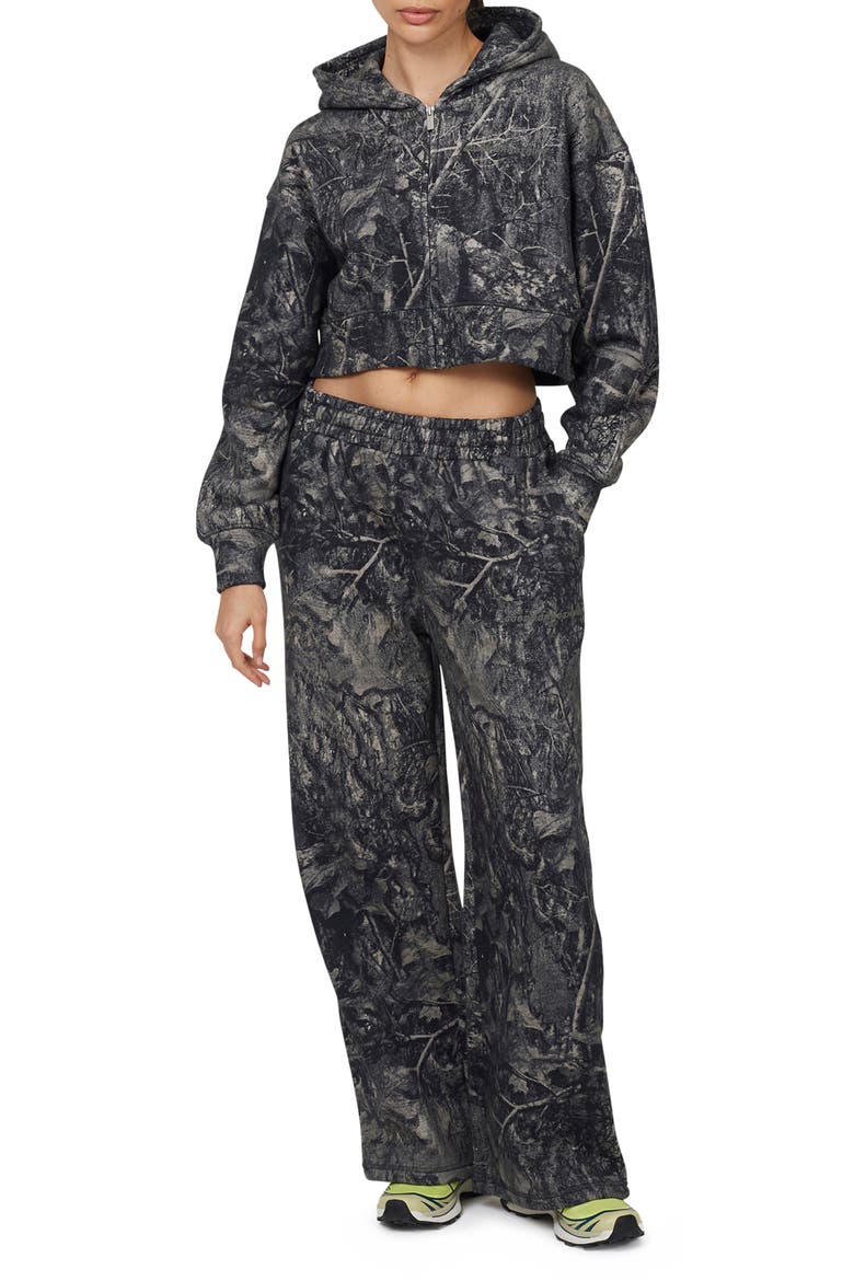Woodland Blackout Camo Crop Zip Hoodie, Alternate, color, Camo