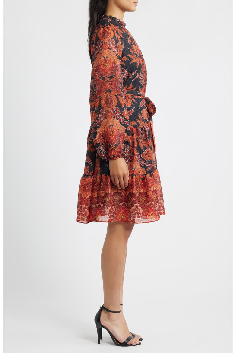 Metallic Paisley Ruffle Long Sleeve Dress, Alternate, color, BLACK MULTI