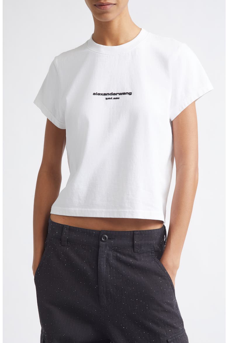 Shrunken Cotton Logo T-Shirt, Main, color, WHITE