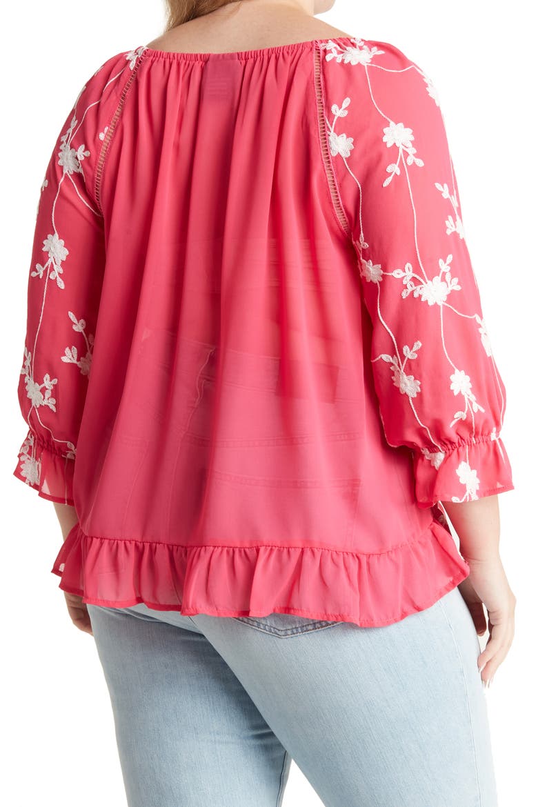 Embroidered Ruffle Trim Blouse, Alternate, color, FUCHSIA/ WHITE