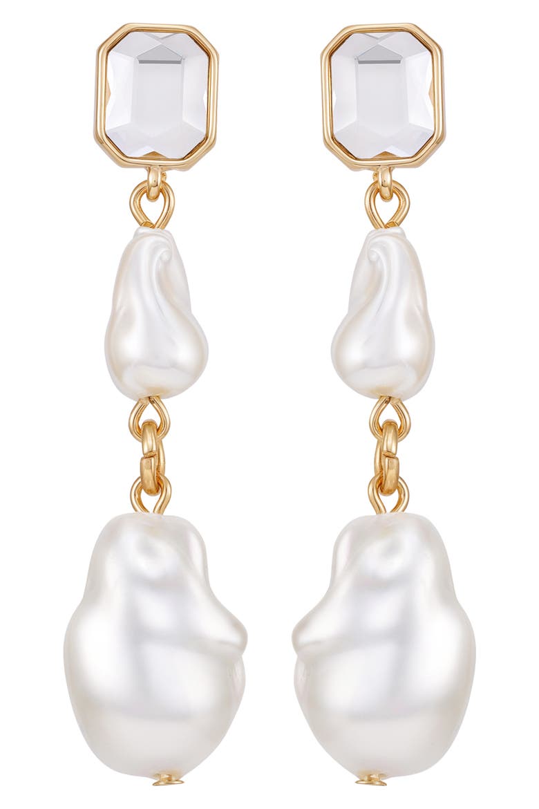 Crystal & Baroque Pearl Drop Earrings, Main, color, GOLD TONE