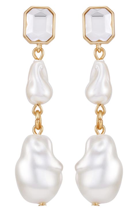 Crystal & Baroque Pearl Drop Earrings