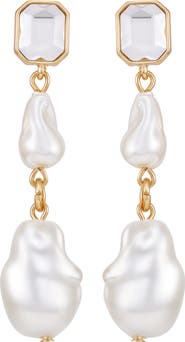 GUESS Crystal & Baroque Pearl Drop Earrings