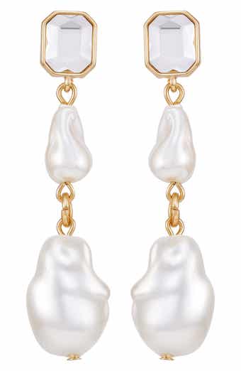GUESS Crystal & Baroque Pearl Drop Earrings