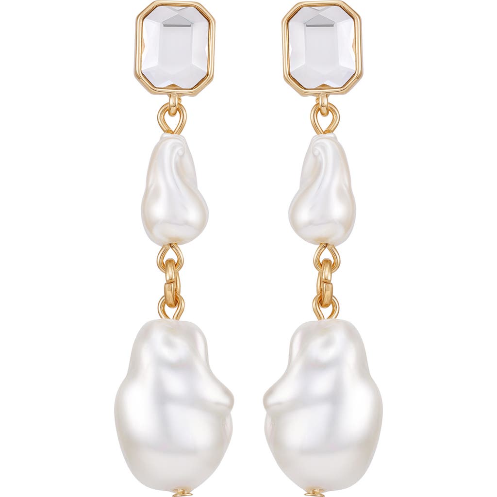 Guess Gold-tone Crystal Pearl Design Drop Earrings In Gold