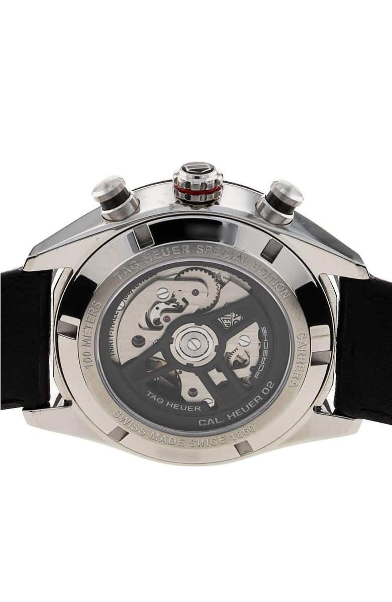 Watchfinder 
Co. Tag Heuer Preowned 2021 Porsche x Carrera Chronograph Leather Strap Watch, 44mm, Alternate, color, Grey