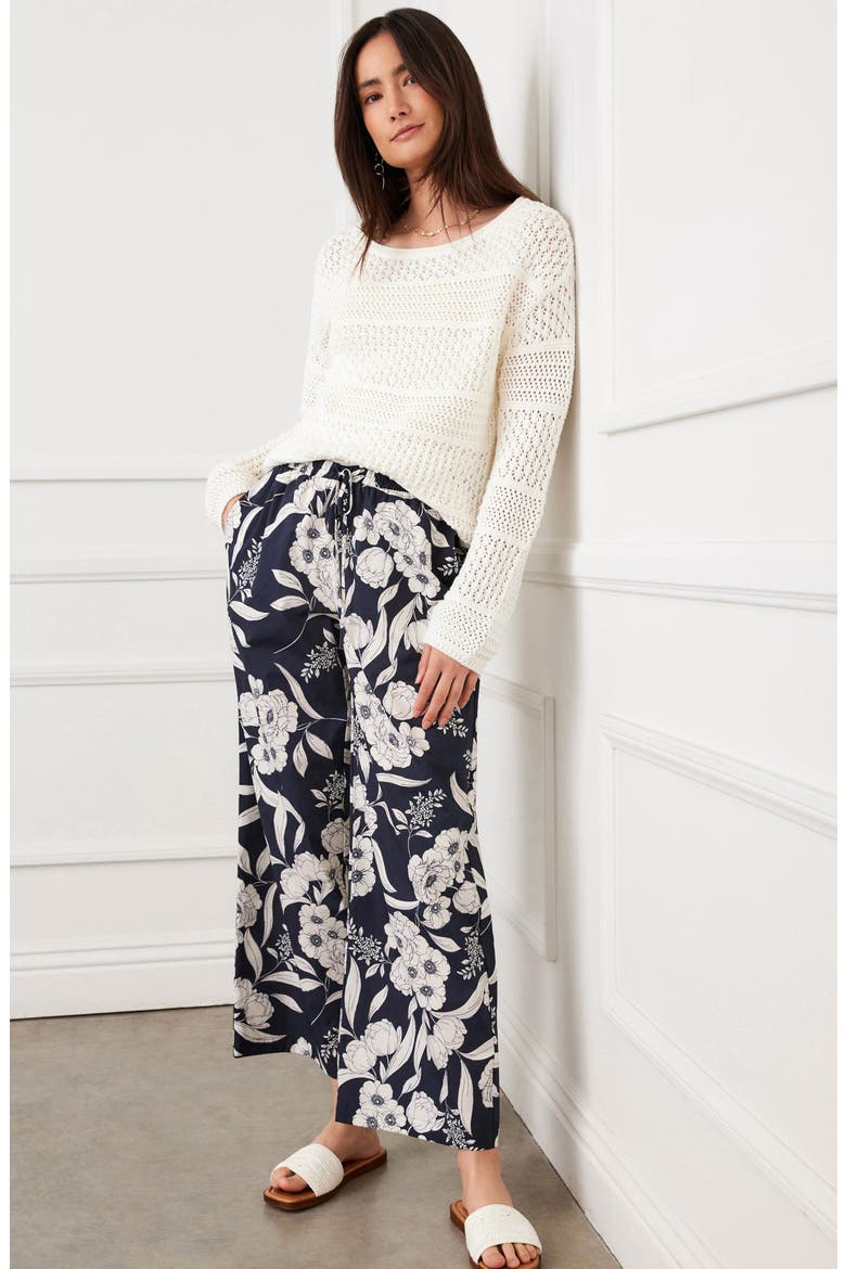 Floral Print Stretch Cotton Drawstring Wide Leg Pants, Alternate, color, FLORAL PRINT