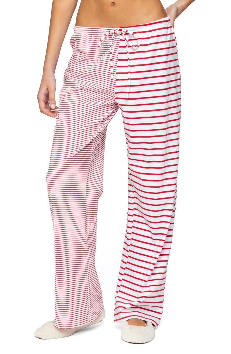 EDIKTED Laken Mixed Stripe Stretch Cotton Drawstring Pants, Main, color, Red Mix