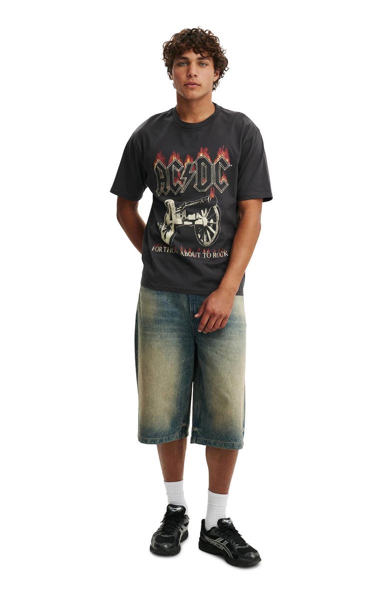 Cotton On Men's Premium Loose Fit Music T-Shirt, Alternate, color, Washed Black - Ac Dc - For
