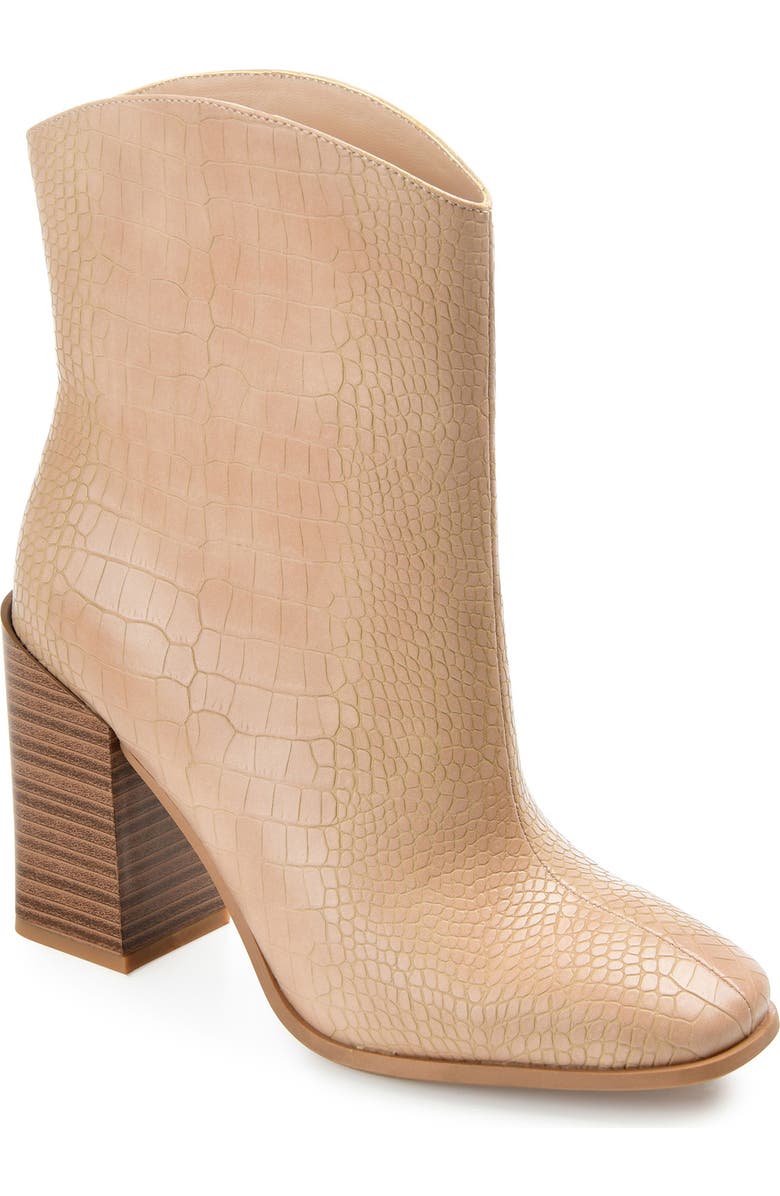 Journee Collection Brekkin Croc Embossed Western Bootie, Main, color, Tan