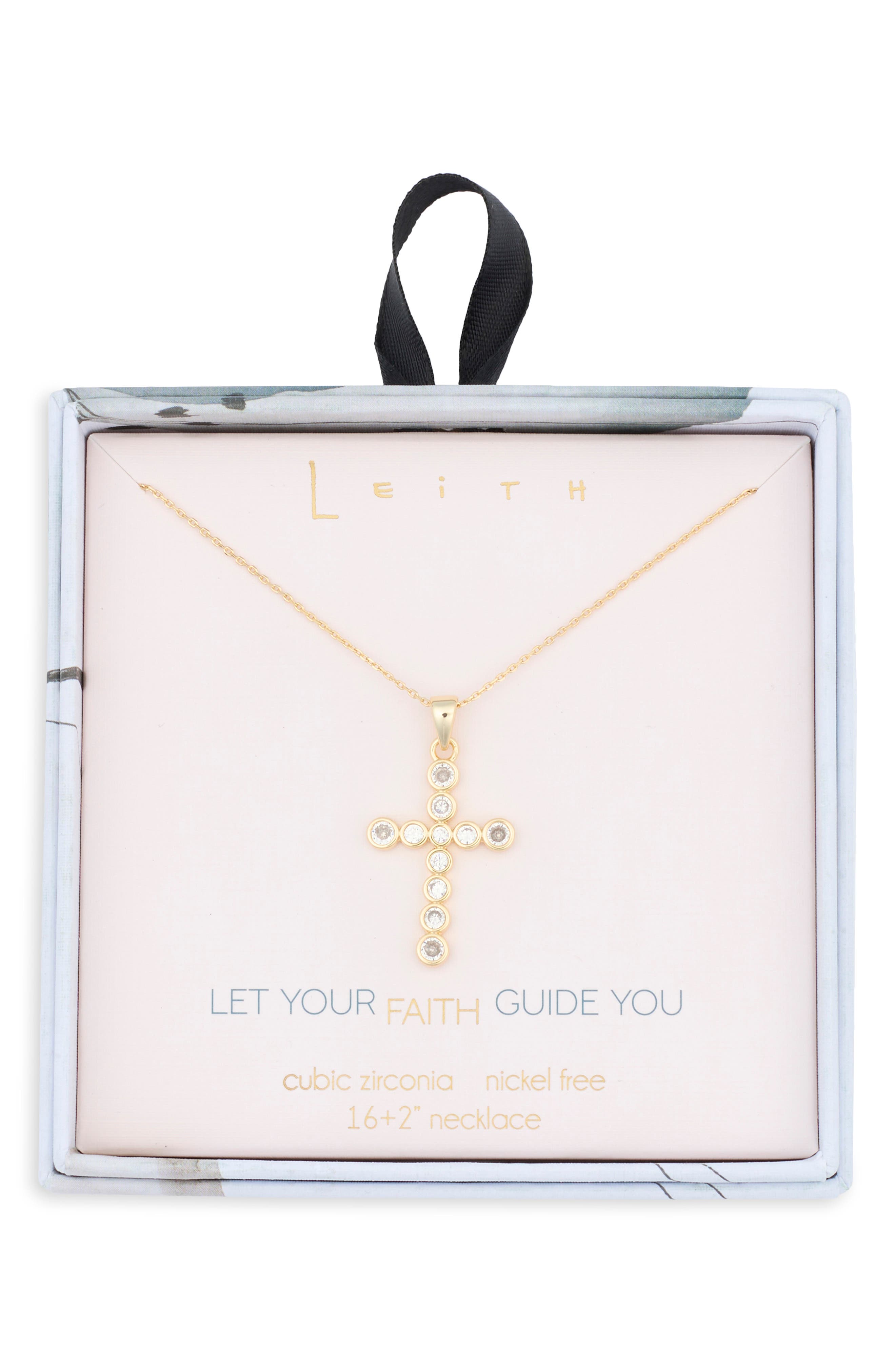 Leith Cubic Zirconia Bezel Cross Pendant Necklace