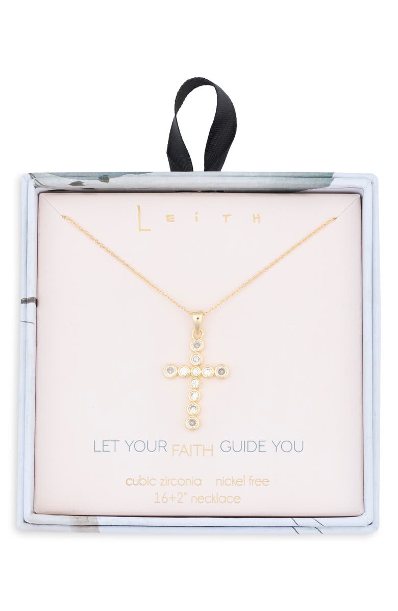 Leith Cubic Zirconia Bezel Cross Pendant Necklace, Main, color, Clear- Gold