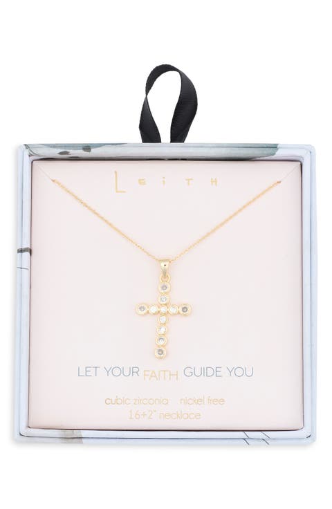 Cubic Zirconia Bezel Cross Pendant Necklace