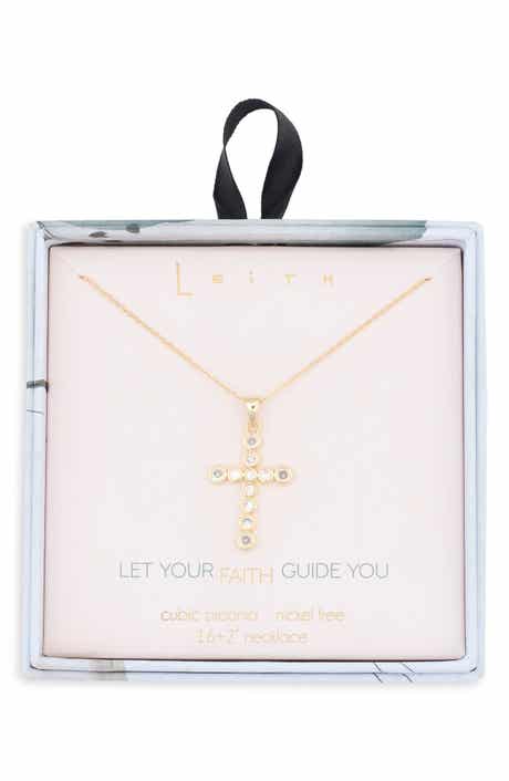 Leith Cubic Zirconia Bezel Cross Pendant Necklace