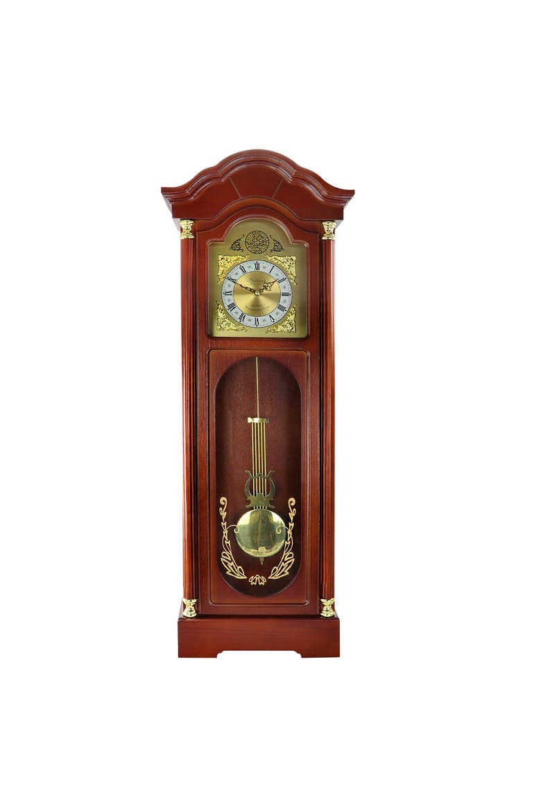 33in Chiming Pendulum Wall Clock, Main, color, Cherry Oak