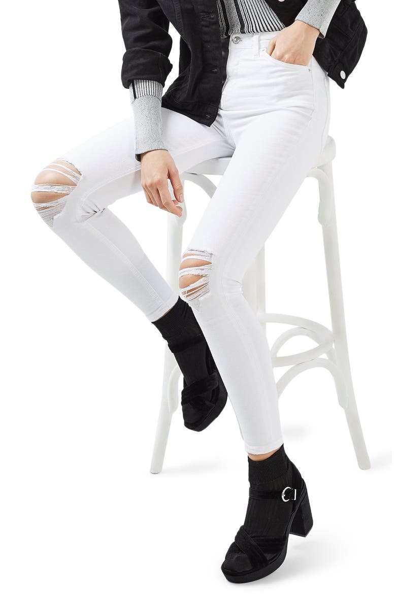 Jamie High Waist Ripped Jeans, Alternate, color, WHITE