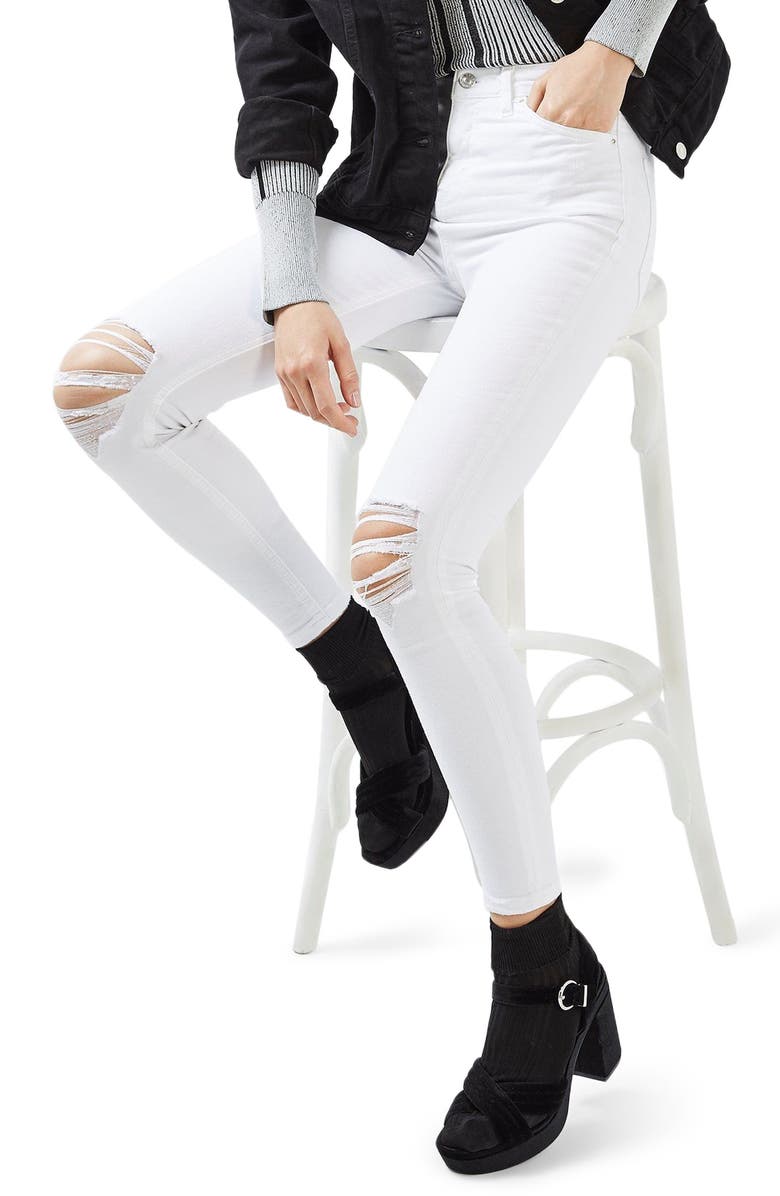 Topshop Jamie High Waist Ripped Jeans, Alternate, color, 