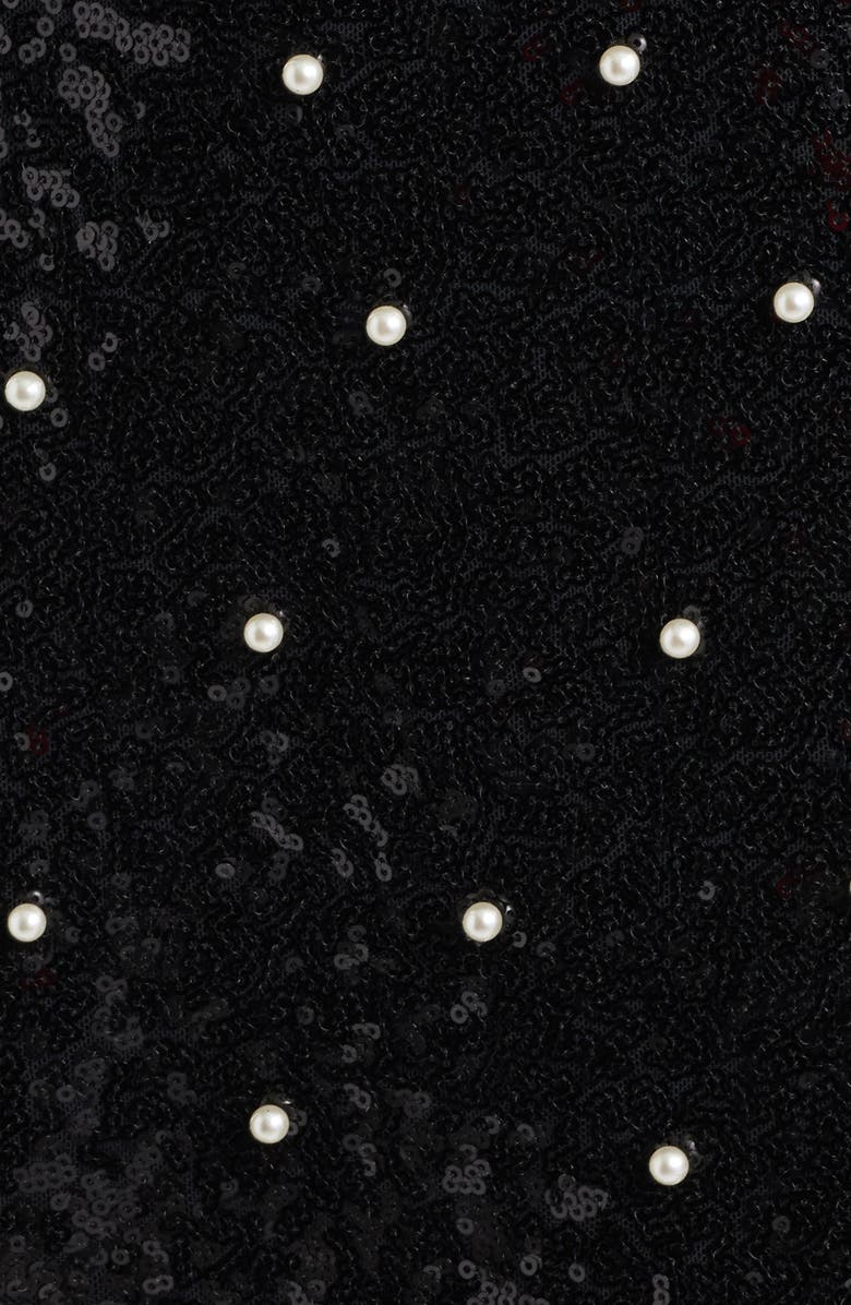 Emerald Sundae Sequin & Faux Pearl Cocktail Minidress, Alternate, color, Black / Ivory