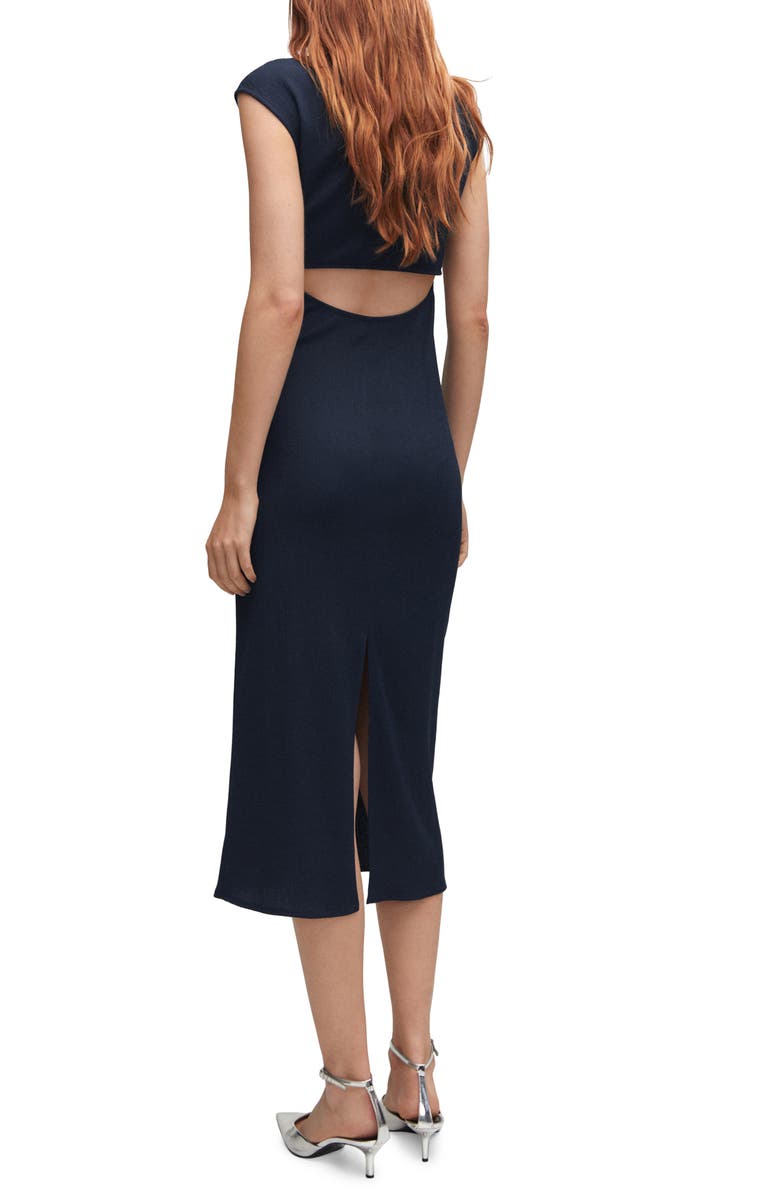 MANGO Back Cutout Textured Midi Dress, Alternate, color, Dark Navy