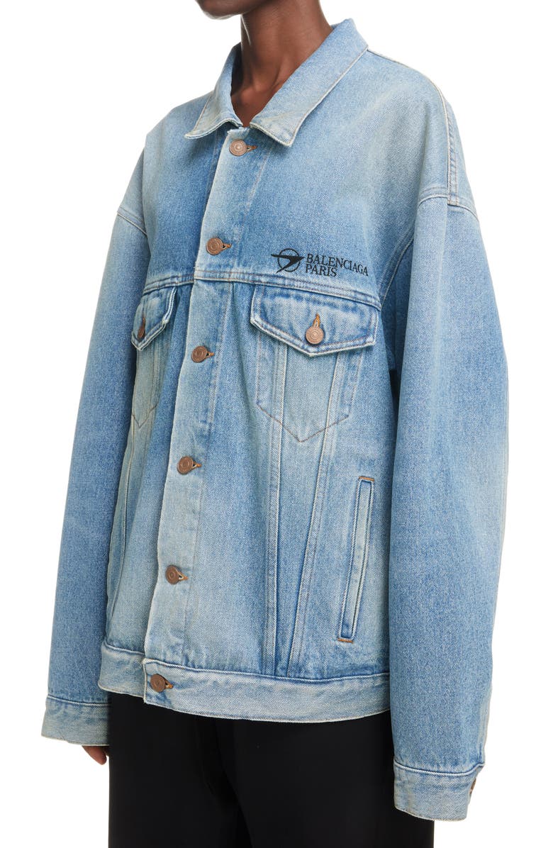 Balenciaga Oversize Logo Denim Jacket, Alternate, color, 