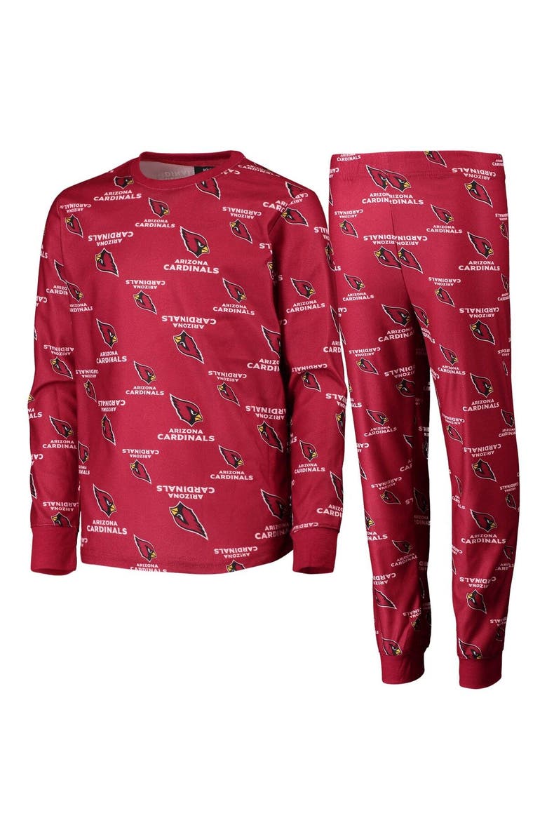 Outerstuff Youth Cardinal Arizona Cardinals All Over Print Long Sleeve T-Shirt & Pants Sleep Set, Alternate, color, 