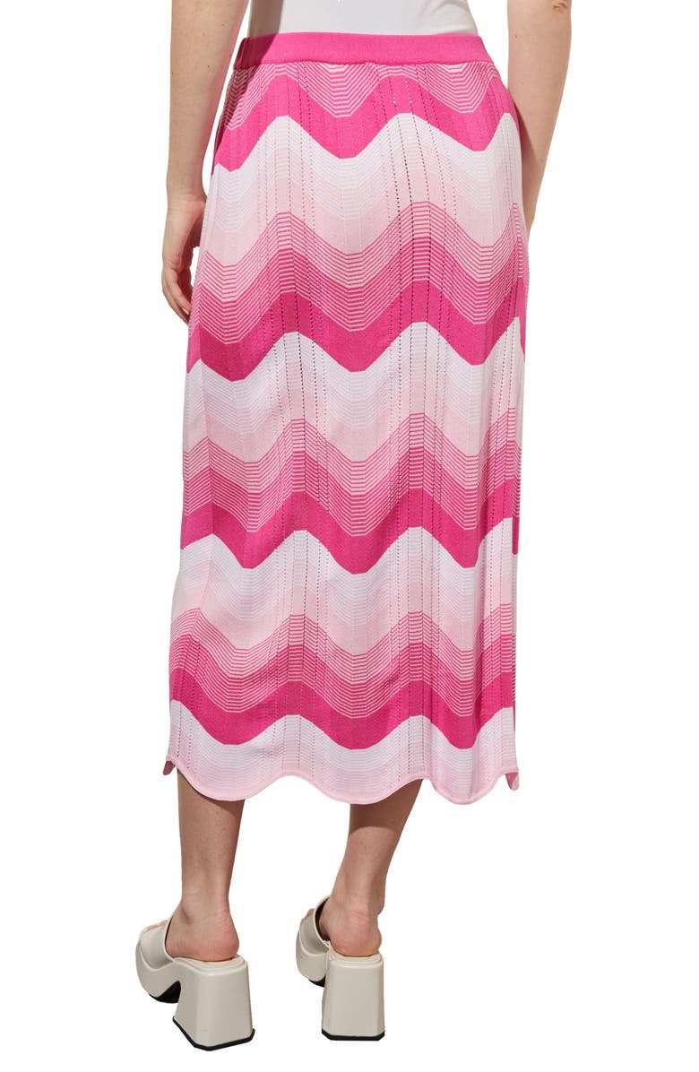 Ming Wang Scallop Stripe Knit Midi Skirt, Alternate, color, Carmine Rose Multi