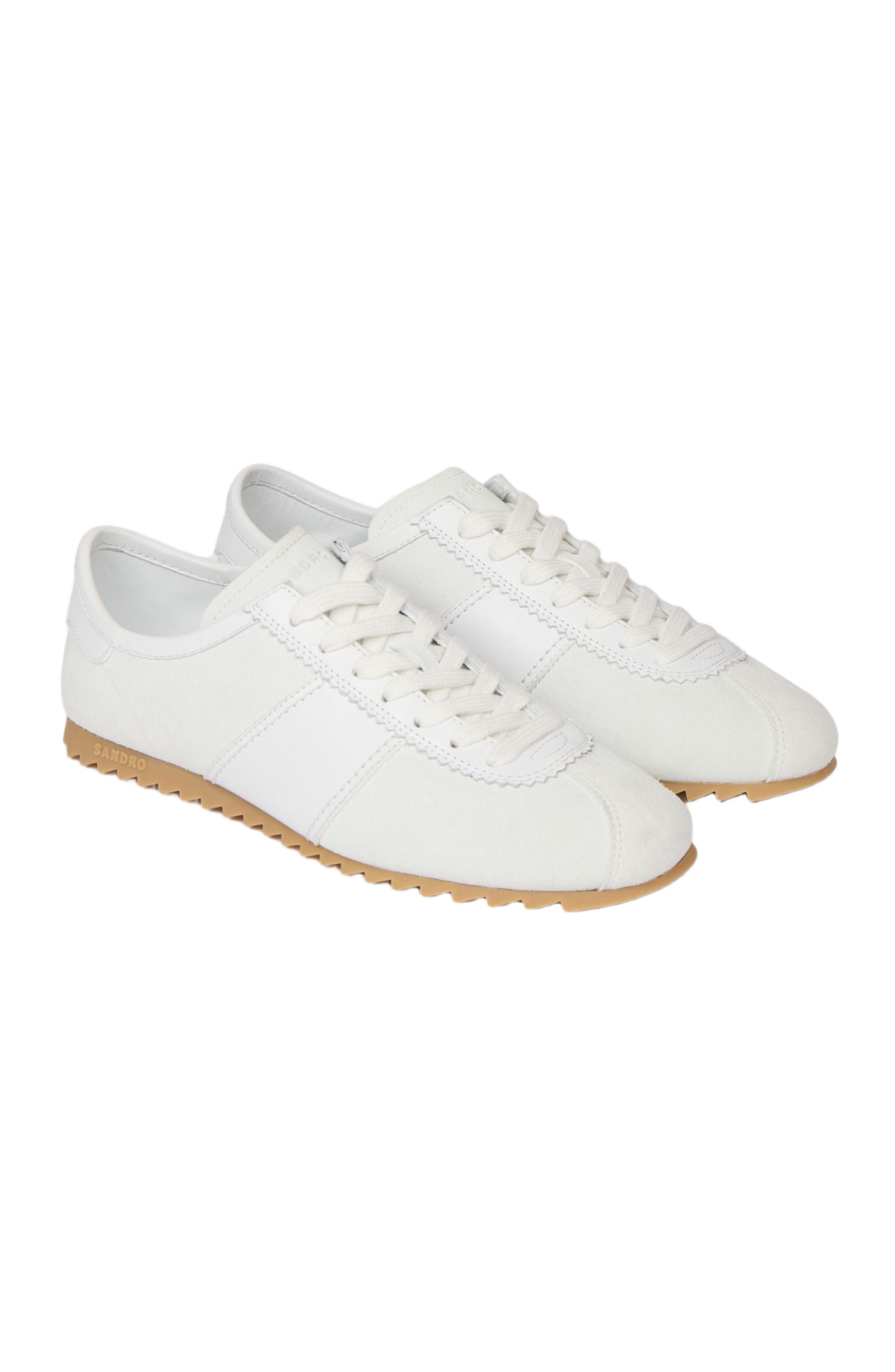 SANDRO Leather and suede low-top trainers, Alternate, color, White