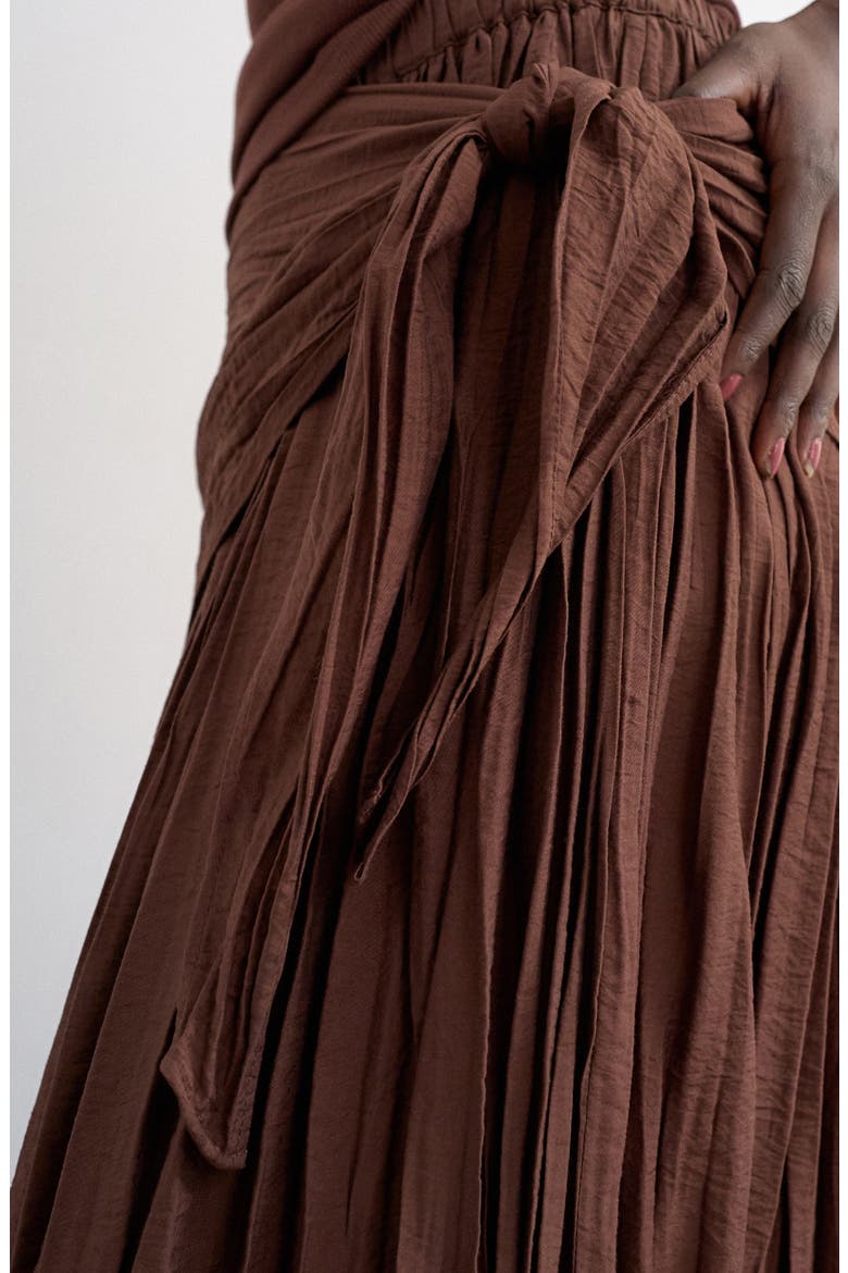 Sash Tie Crinkle Maxi Skirt, Alternate, color, BROWN