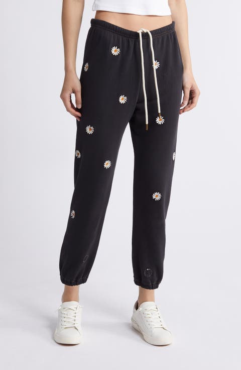 The Stadium Daisy Embroidery Cotton Joggers