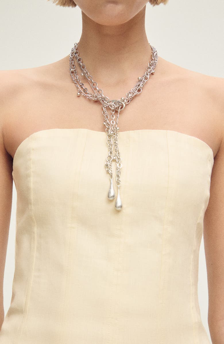 MANGO Strapless Bubble Hem Linen Dress, Alternate, color,