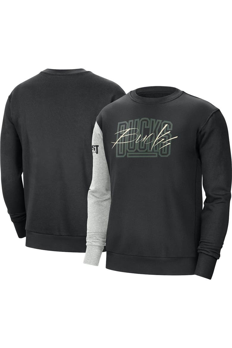 Men's Nike Black/Heather Gray Milwaukee Bucks Courtside Versus Force & Flight Pullover Sweatshirt, Main, color, Black