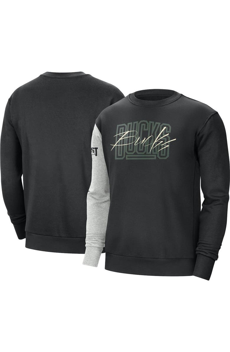 Nike Men's Nike Black/Heather Gray Milwaukee Bucks Courtside Versus Force & Flight Pullover Sweatshirt, Main, color, Black
