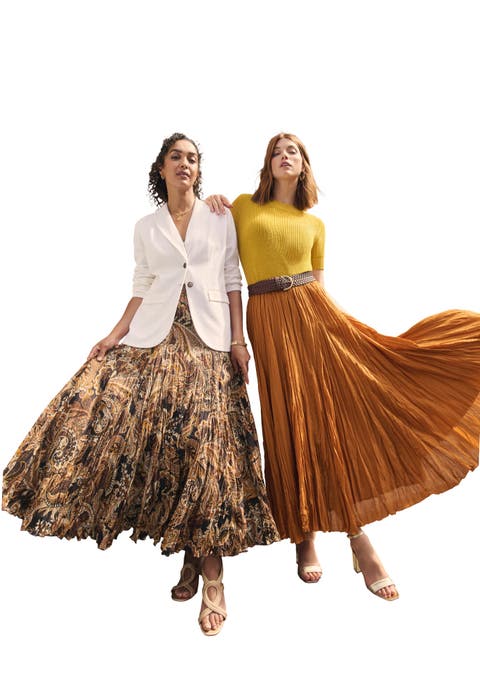 Flowing Crinkled Maxi Skirt (Plus) (Petite Available)