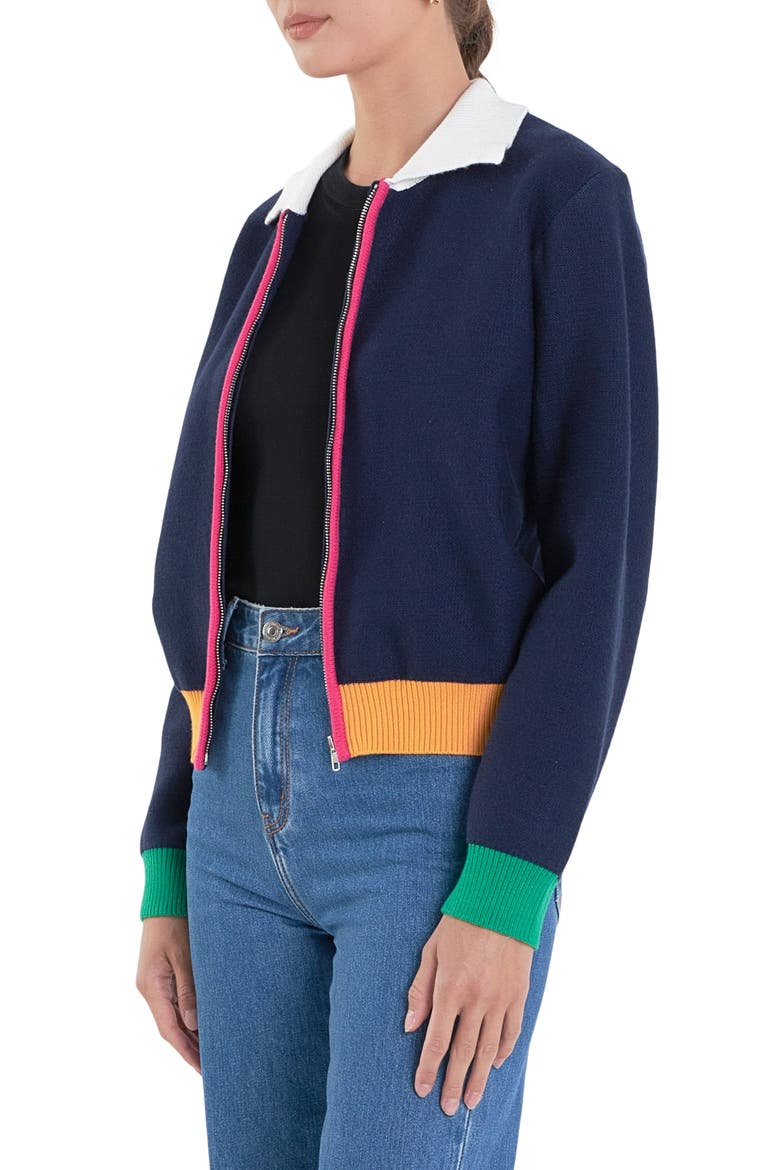 Colorblock Zip Cardigan, Alternate, color, NAVY MULTI
