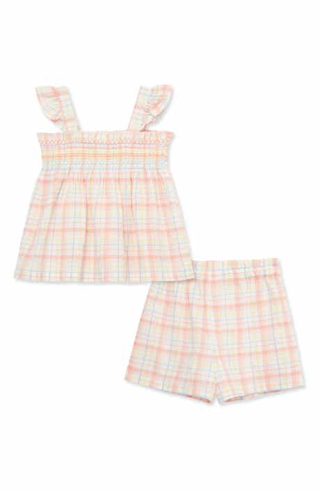 Little Me Plaid Smocked Cotton Tank & Shorts Set