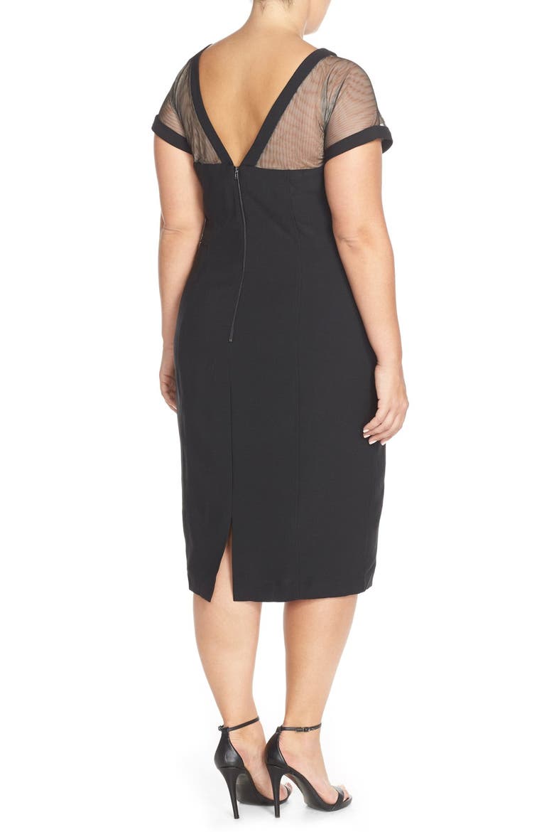Illusion Yoke Crepe Sheath Dress, Alternate, color, BLACK