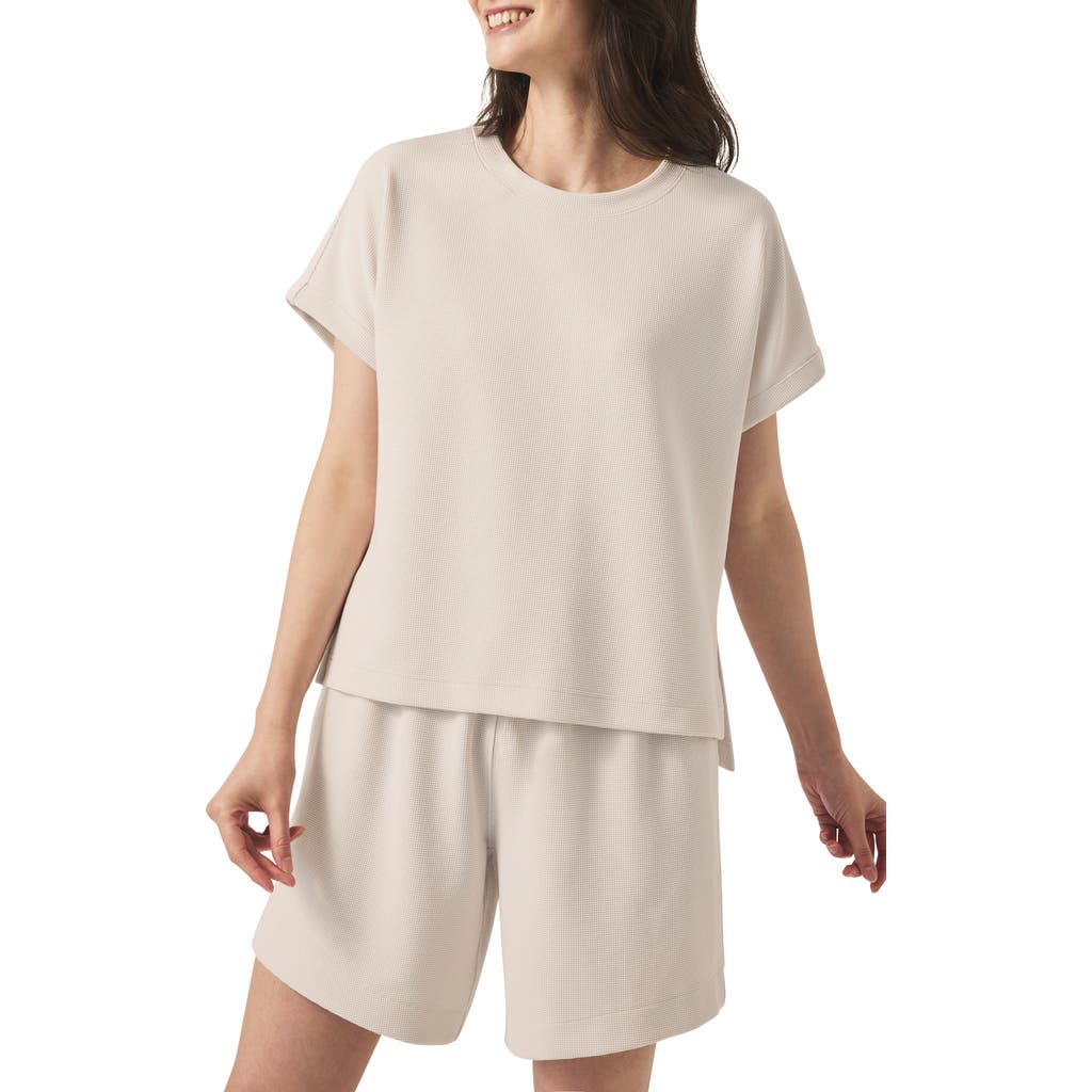 Splendid Waffle Scuba Knit Short Sleeve Sweatshirt In Neutral