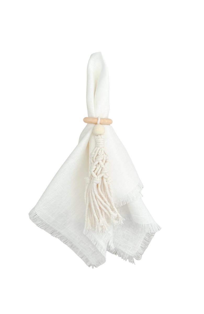 Anaya Bali Crochet Wood Napkin Rings- Set of 4, Main, color, Beige