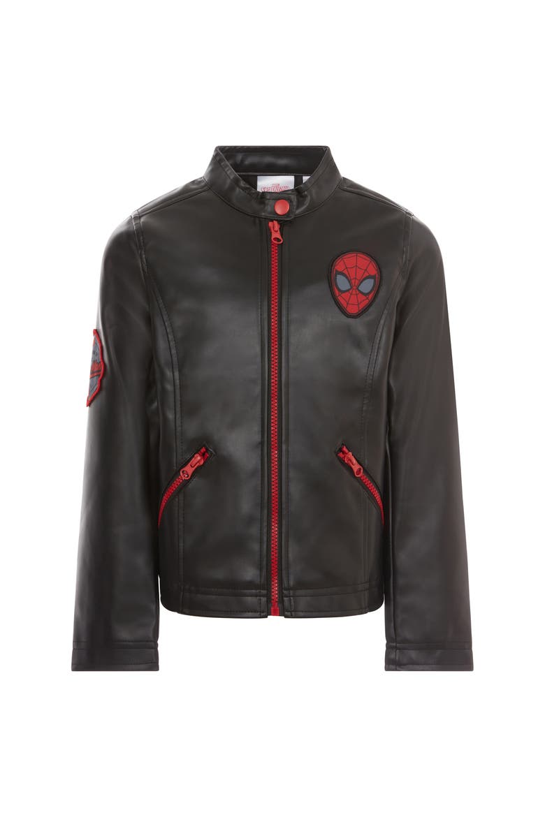 Spider-Man Zip-Up Leather Jacket, Alternate, color, Black Red Spider Man