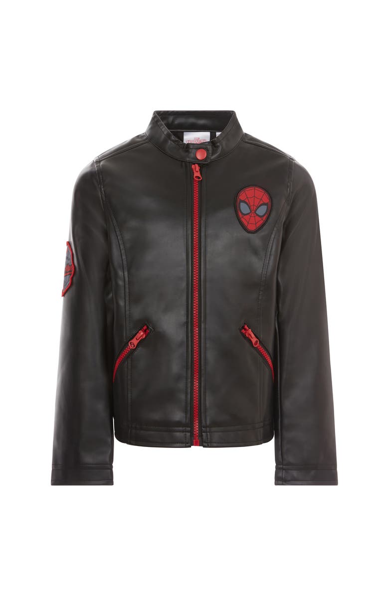 Marvel Spider-Man Zip-Up Leather Jacket, Alternate, color, Black Red Spider Man
