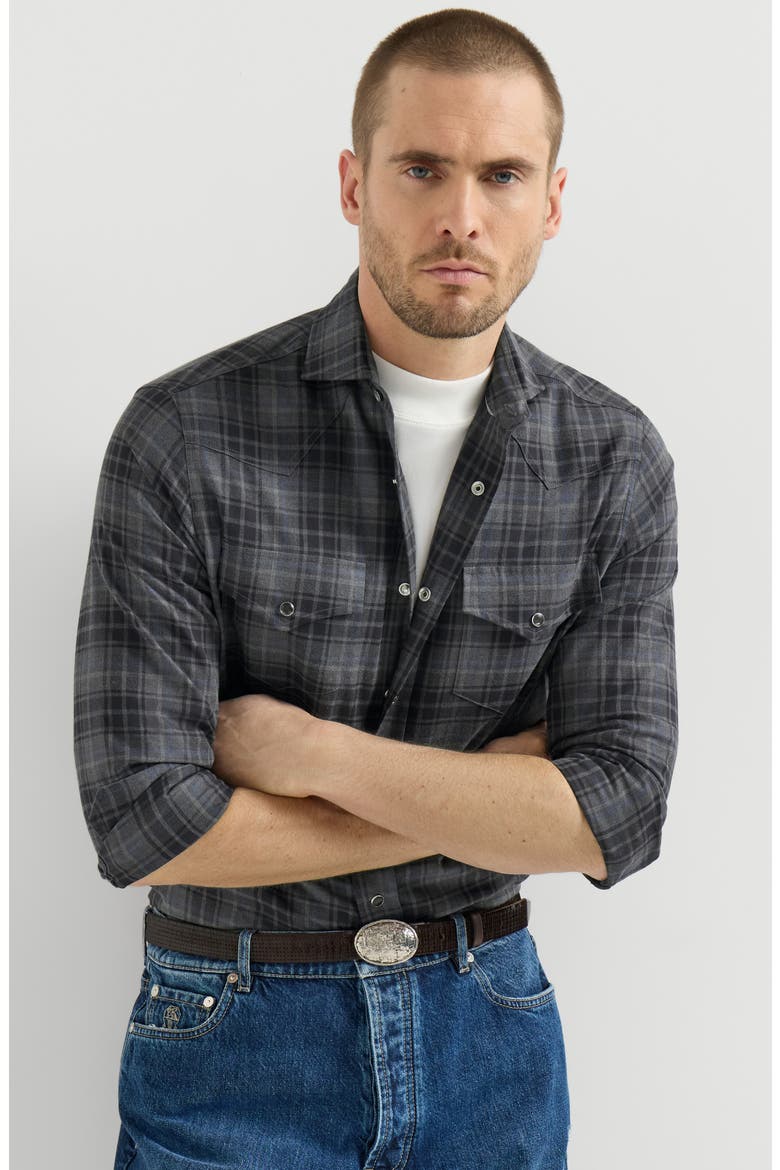 Cotton madras western shirt, Alternate, color, Dark Grey