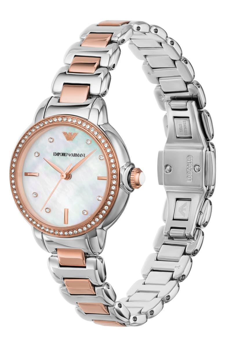 Emporio Armani Three-Hand Two-Tone Bracelet Watch, Alternate, color, Silver