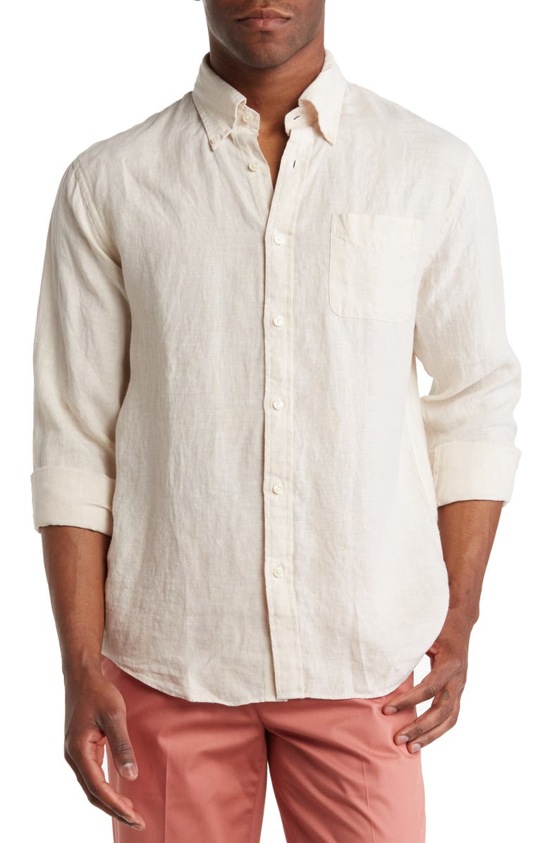 Brooks Brothers Sport Fit Linen Shirt, Main, color, Solidoatmeal