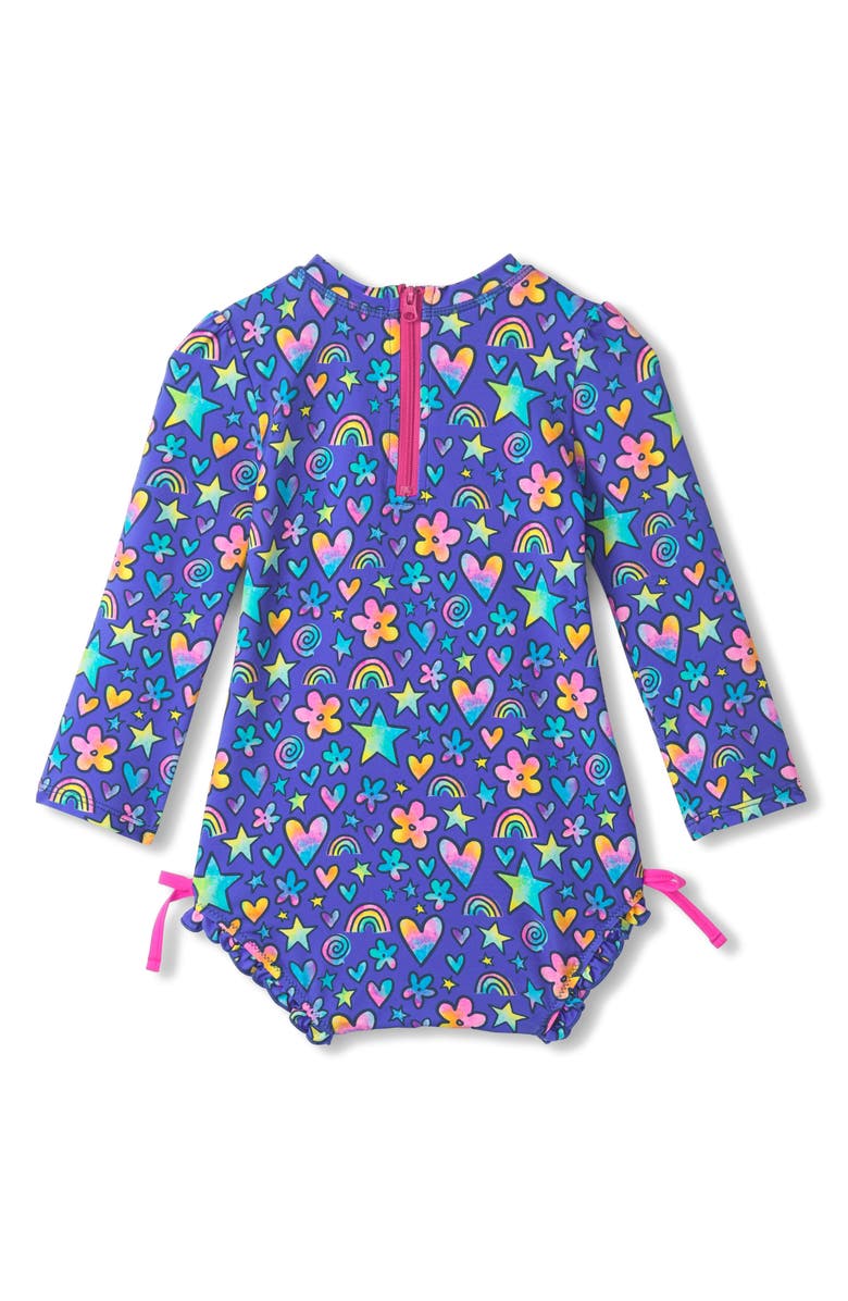 Hatley Watercolor Doodles Long Sleeve Rashguard Swimsuit, Alternate, color,